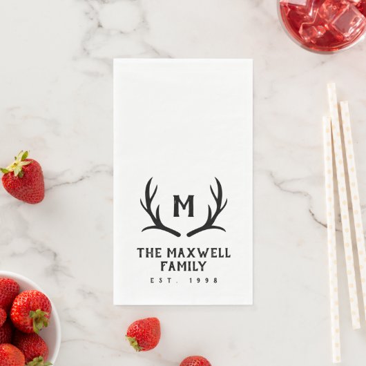 Serviette En Papier Monogramme noir rustique Antler (En situation)