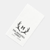 Serviette En Papier Monogramme noir rustique Antler (Coin)