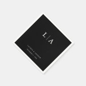 Serviette En Papier Monogramme noir Simple minimaliste Mariage (Coin)