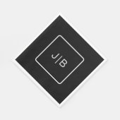 Serviette En Papier Monogramme noir simple personnalisable (Coin)