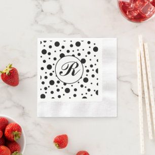 Serviette En Papier Monogramme noir sur blanc Polka Motif point