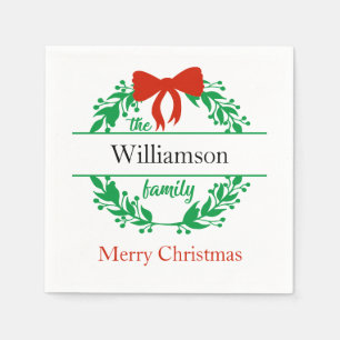 Serviette En Papier Monogramme Nom de Famille Noël Rouge Vert