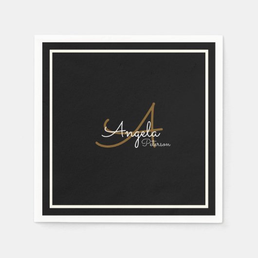 Serviette En Papier Monogramme (nom et initiale) sur Black Standard (Devant)