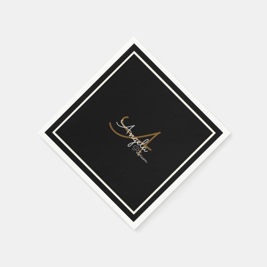 Serviette En Papier Monogramme (nom et initiale) sur Black Standard (Coin)