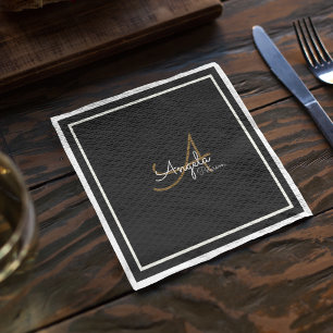 Serviette En Papier Monogramme (nom et initiale) sur Black Standard