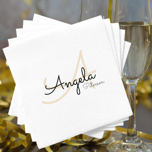 Serviette En Papier monogramme (nom + initiale) sur la norme blanche