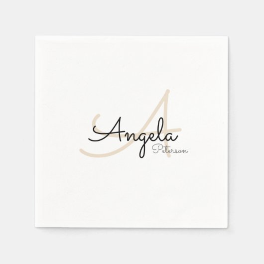 Serviette En Papier Monogramme (nom + initiale) sur l'étalon blanc (Devant)