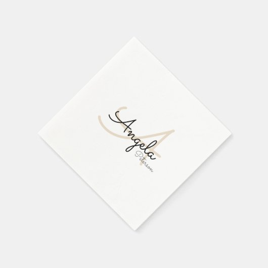 Serviette En Papier Monogramme (nom + initiale) sur l'étalon blanc (Coin)