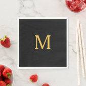 Serviette En Papier Monogramme Nom personnalisé initial Gold Black Ele (En situation)