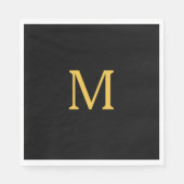 Serviette En Papier Monogramme Nom personnalisé initial Gold Black Ele (Devant)