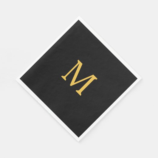 Serviette En Papier Monogramme Nom personnalisé initial Gold Black Ele (Coin)