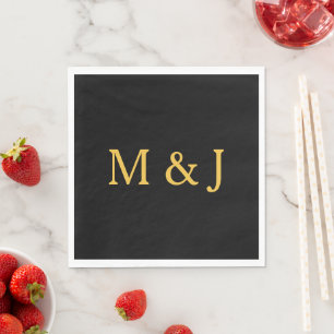 Serviette En Papier Monogramme Nom personnalisé initial Gold Black Mod