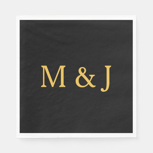 Serviette En Papier Monogramme Nom personnalisé initial Gold Black Mod (Devant)
