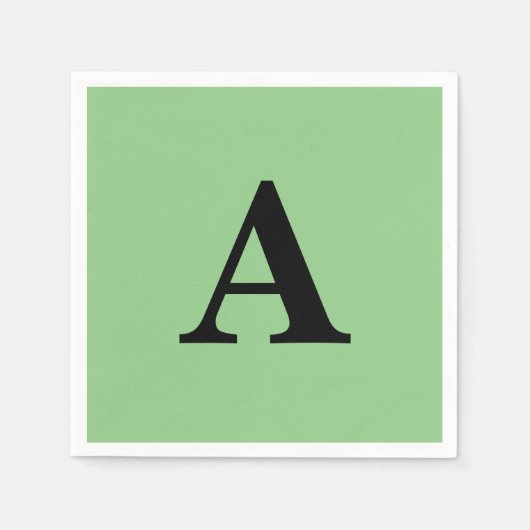 Serviette En Papier Monogramme Nom personnalisé initial Noir Sage Vert (Devant)