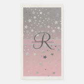 Serviette En Papier Monogramme Nom rose Gris argenté étoiles Mariage (Devant)