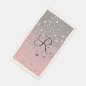 Serviette En Papier Monogramme Nom rose Gris argenté étoiles Mariage (Coin)