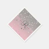 Serviette En Papier Monogramme Nom rose Gris argenté étoiles Mariage (Coin)