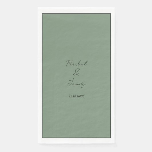 Serviette En Papier Monogramme Nom Sage Green Elegant Script Mariage (Devant)