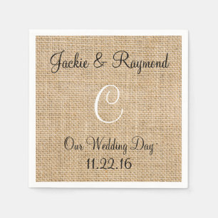 Serviette En Papier Monogramme Noms Date Russe Burlap Monogramme