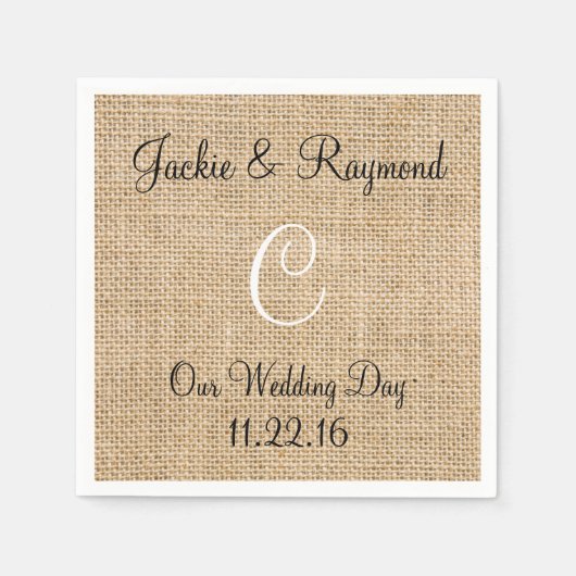 Serviette En Papier Monogramme Noms Date Russe Burlap Monogramme (Devant)