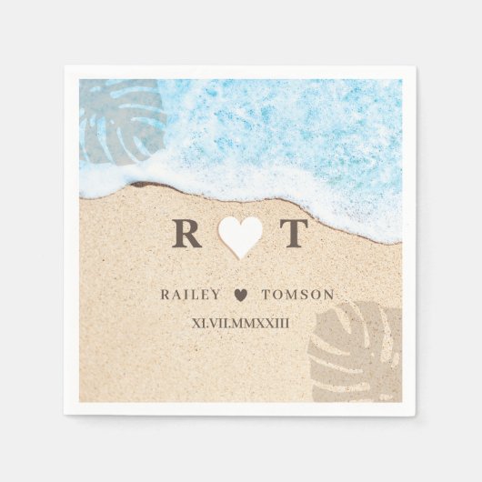 Serviette En Papier Monogramme Numéros Personnalisé Plage Mariage Cock (Devant)