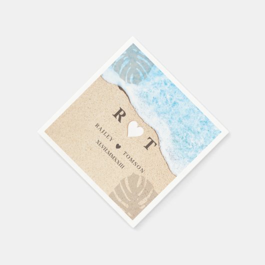 Serviette En Papier Monogramme Numéros Personnalisé Plage Mariage Cock (Coin)