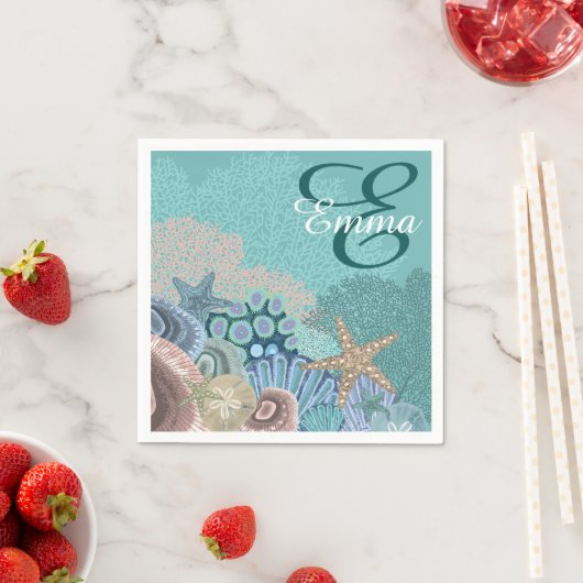Serviette En Papier Monogramme Ocean Reef avec Starfish (En situation)