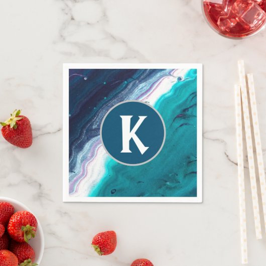 Serviette En Papier Monogramme océanique Abstrait (En situation)