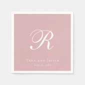 Serviette En Papier Monogramme officiel Rose rose roux élégant mariage (Devant)