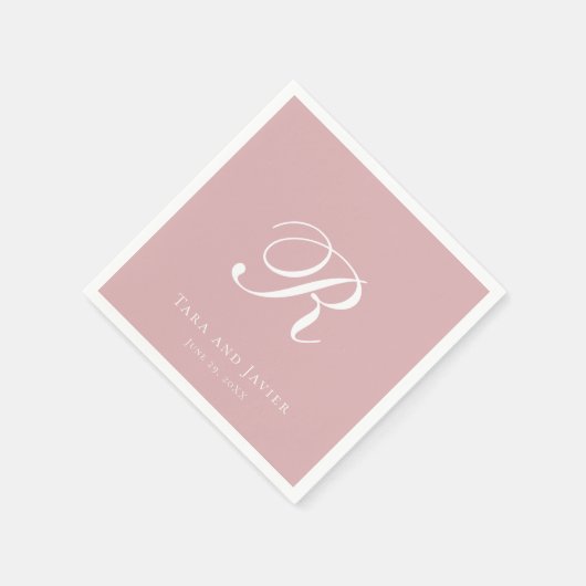 Serviette En Papier Monogramme officiel Rose rose roux élégant mariage (Coin)