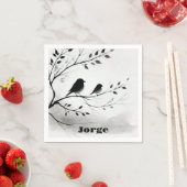 Serviette En Papier Monogramme Oiseaux noirs et blancs simples dans le (En situation)