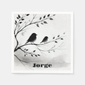 Serviette En Papier Monogramme Oiseaux noirs et blancs simples dans le (Devant)