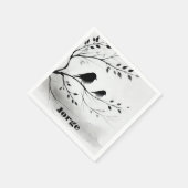 Serviette En Papier Monogramme Oiseaux noirs et blancs simples dans le (Coin)