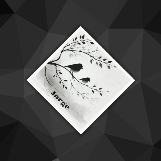 Serviette En Papier Monogramme Oiseaux noirs et blancs simples dans le