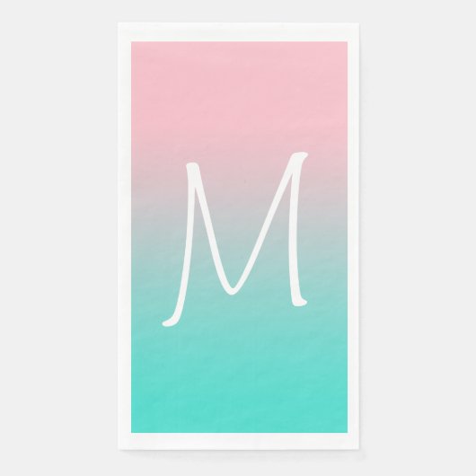 Serviette En Papier Monogramme Ombre rose et turquoise (Devant)