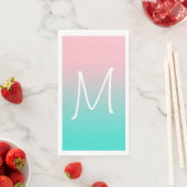 Serviette En Papier Monogramme Ombre rose et turquoise (En situation)