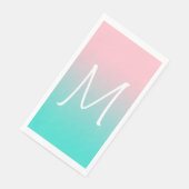 Serviette En Papier Monogramme Ombre rose et turquoise (Coin)