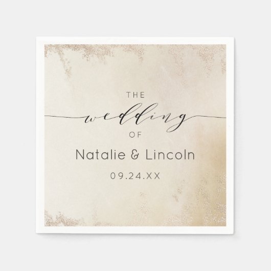 Serviette En Papier Monogramme Ombre Yellow Gold Frosted Foil Mariage (Devant)