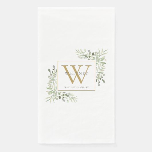 Serviette En Papier Monogramme Or Élégant Vert Moderne (Devant)
