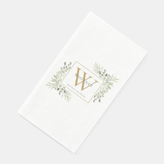 Serviette En Papier Monogramme Or Élégant Vert Moderne (Coin)