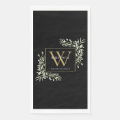 Serviette En Papier Monogramme Or Elégant Vert Moderne Noir (Devant)