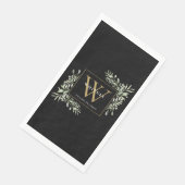 Serviette En Papier Monogramme Or Elégant Vert Moderne Noir (Coin)