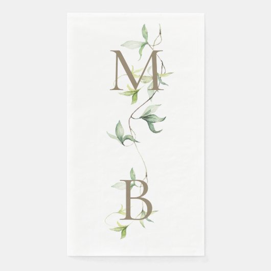 Serviette En Papier Monogramme Or Feuillage Blanc Mariage élégant (Devant)