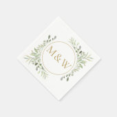 Serviette En Papier Monogramme Or Initiales Verdure Aquarelle Foliage (Coin)