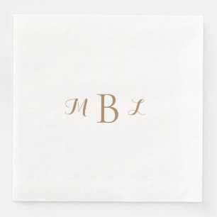 Serviette En Papier Monogramme or Mariage blanc