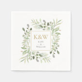 Serviette En Papier Monogramme or Mariage d'aquarelle verte (Devant)
