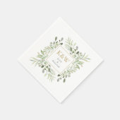 Serviette En Papier Monogramme or Mariage d'aquarelle verte (Coin)