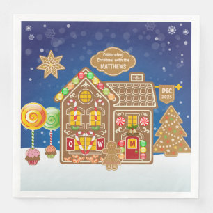 Serviette En Papier Monogramme Pain d'épice Maison Noël Cookies Bonbon
