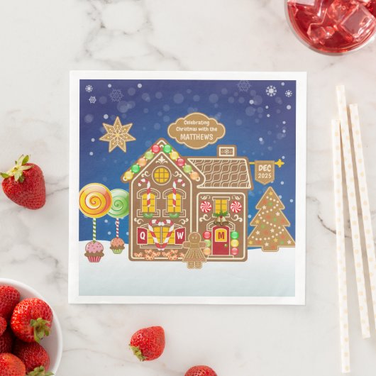 Serviette En Papier Monogramme Pain d'épice Maison Noël Cookies Bonbon (En situation)