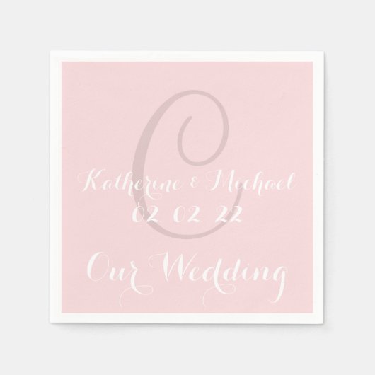 Serviette En Papier Monogramme Pale Rose classique Mariage Papier serv (Devant)